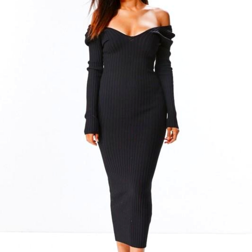 BLACK FRIDAY. Kali "Onyx" Ribbed Midi Sweater Dress